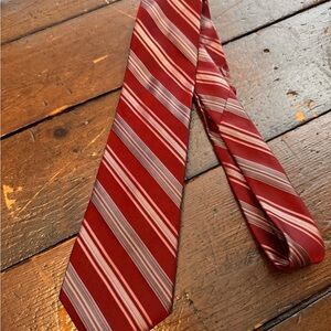 DKNY Red Striped 100% Silk Tie